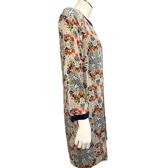 J Crew Size 4 Silk Dress Multicolor Floral Print Long Sleeve Straight Y2K Chic - Picture 6 of 12